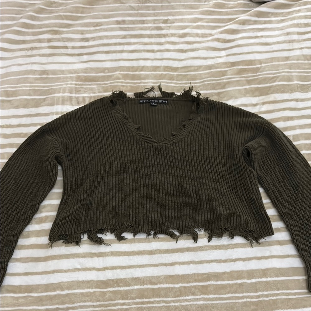 Distressed Olive Green Sweater